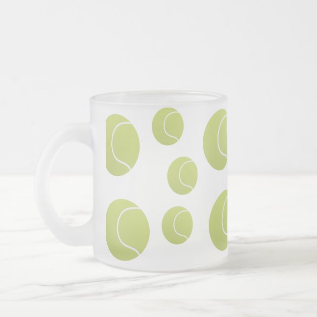 tennis balls pattern frosted glass coffee mug (Left)