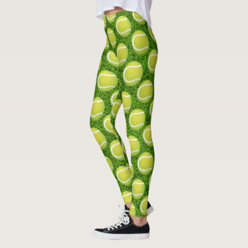 Tennis Balls Pattern on grass  Cool Sport Gift Leggings