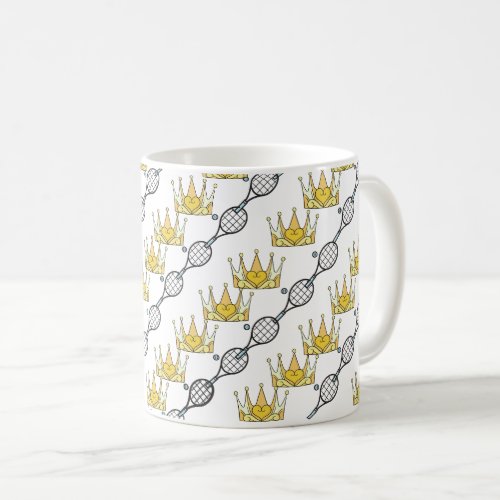 Tennis Balls Rackets and Crowns Royal Pattern Coffee Mug