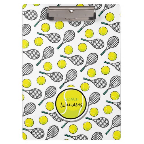 Tennis Balls Racquet Coach NAME Clipboard