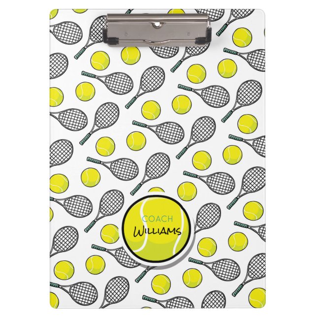 Tennis Balls Racquet Coach NAME Clipboard (Front)
