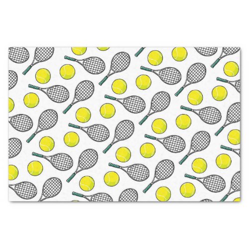 Tennis Balls Racquet Yellow White Black Sports  Tissue Paper