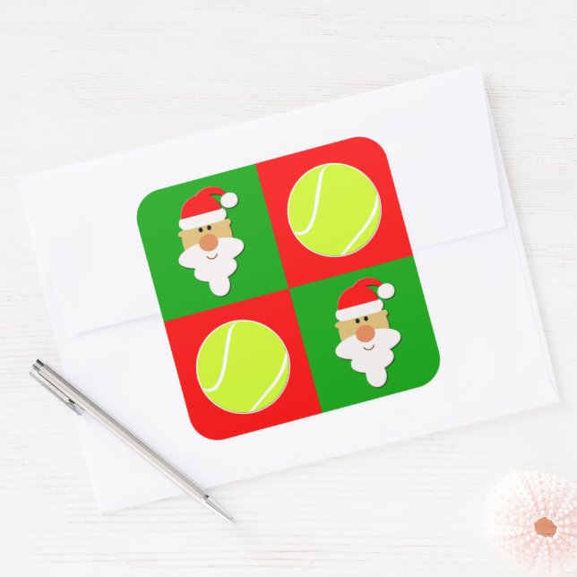 Tennis Balls & Santa Tennis Player Christmas Wrap Square Sticker (Envelope)