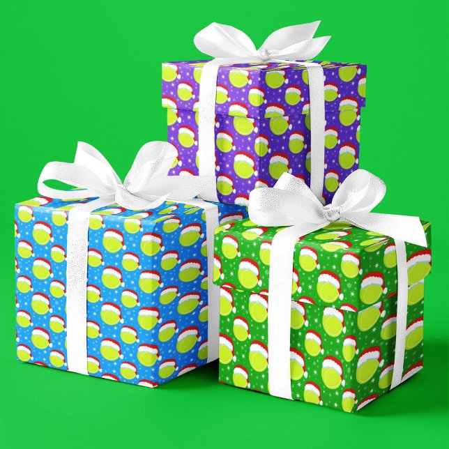 Tennis Balls Santa's Hat & Snowflakes Colorful Wrapping Paper Sheets (Creator Uploaded)