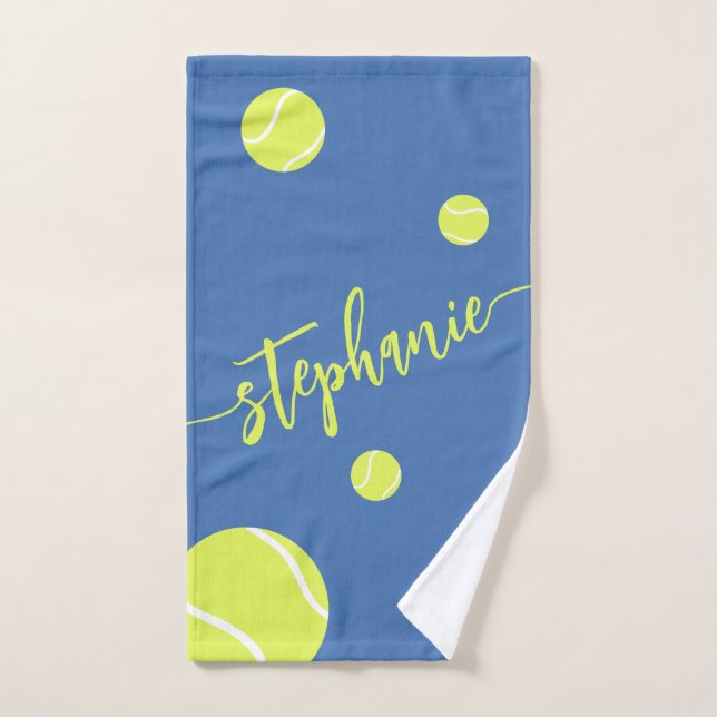 Tennis Balls Script Name Personalized Blue Hand Towel (Hand Towel)