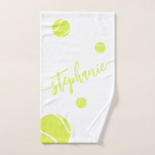 Tennis Balls Script Name Personalized White Hand Towel