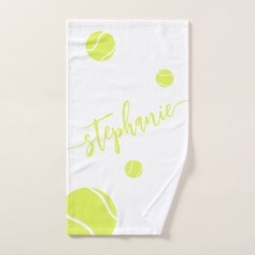Tennis Balls Script Name Personalized White Hand Towel