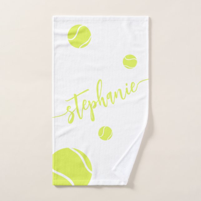Tennis Balls Script Name Personalized White Hand Towel (Hand Towel)