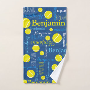 Tennis balls sports yellow, blue custom hand towel