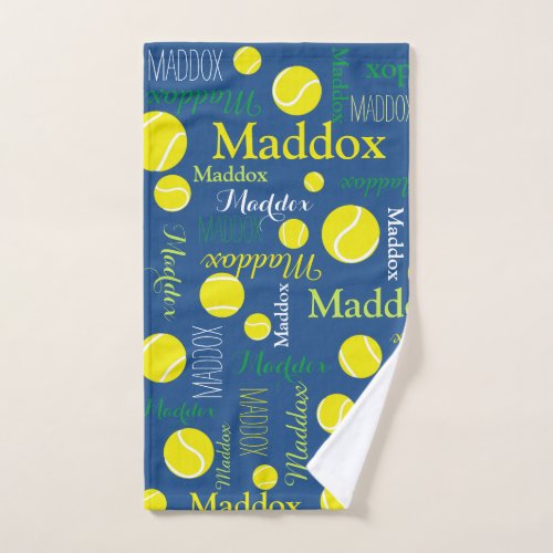 Tennis balls sports yellow green blue custom hand towel 