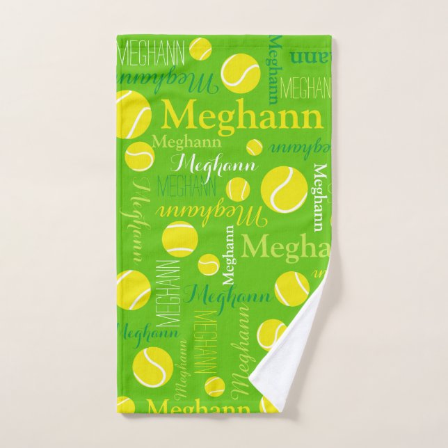 Tennis balls sports yellow, green custom name hand towel  (Hand Towel)