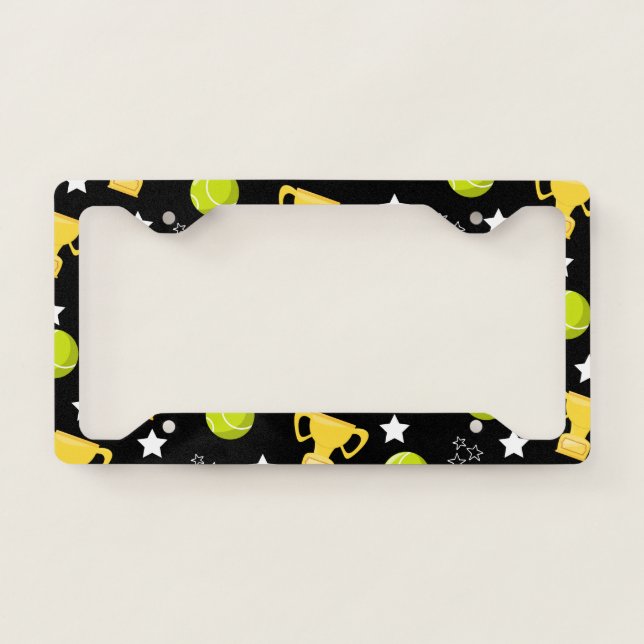 Tennis Balls & Trophies Athlete Champ Pattern Cool License Plate Frame (Front)