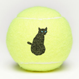 Tennis Balls with Black Cat