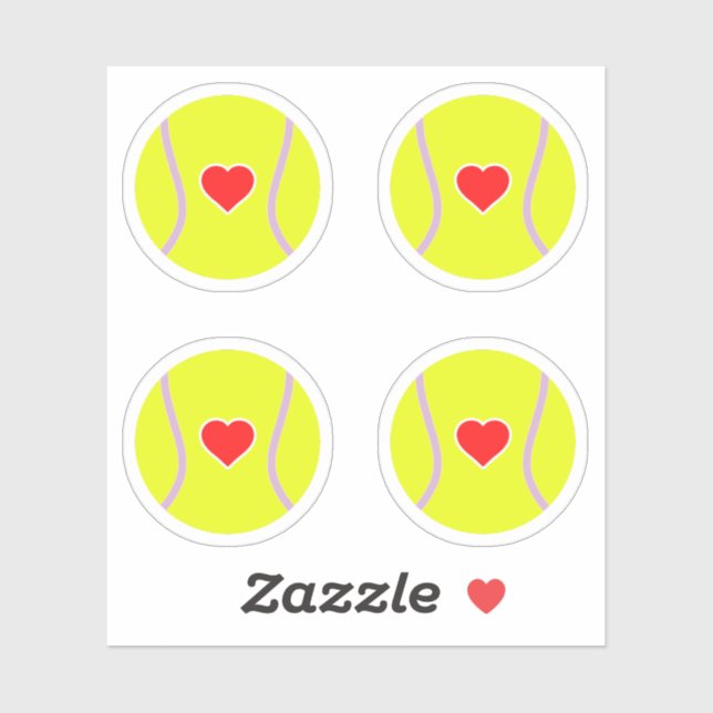 Tennis balls with red heart pack sticker (Sheet)