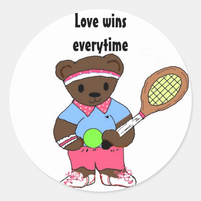 Tennis Bear - Love wins everytime Classic Round Sticker (Front)