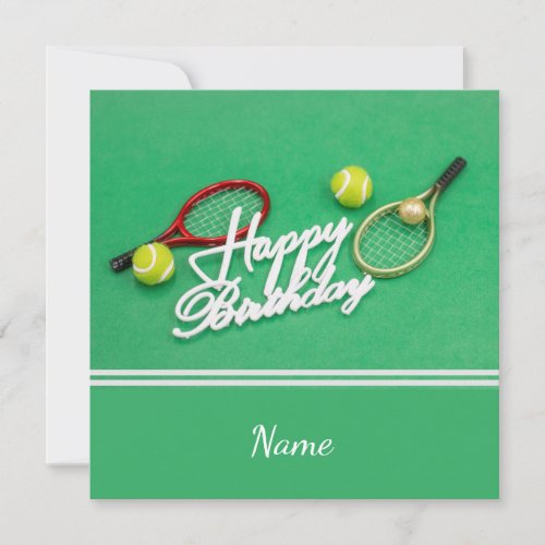 Tennis Birthday card with racket and ball on green