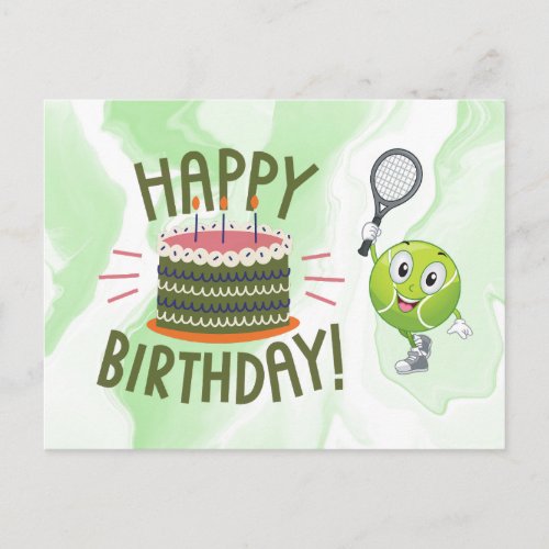 Tennis Birthday card with racket and ball on green