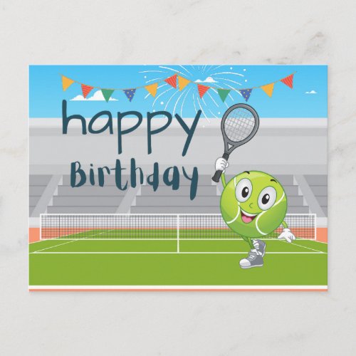 Tennis Birthday card with racket and ball on green