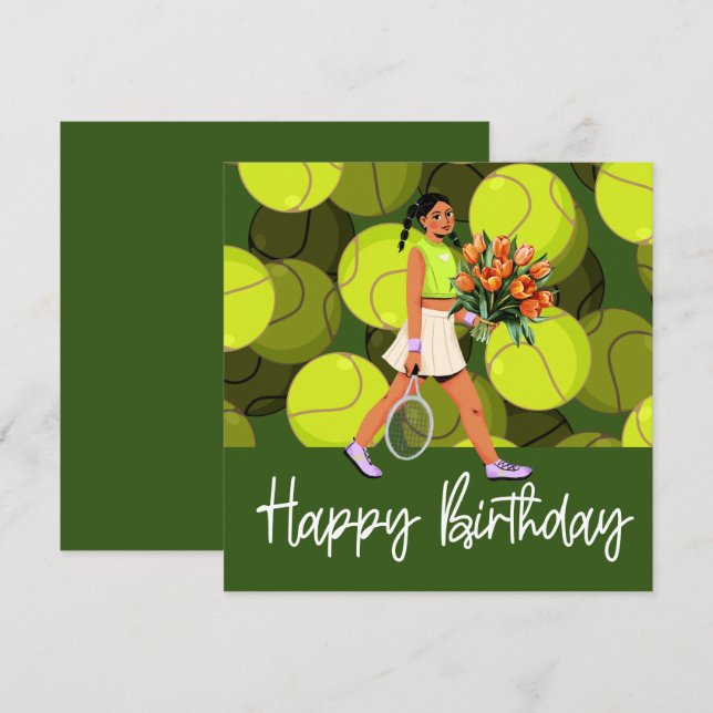 Tennis Birthday Card with woman player  (Front/Back)