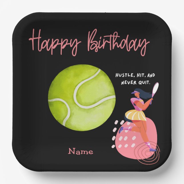 Tennis birthday for woman player party  paper plates (Front)