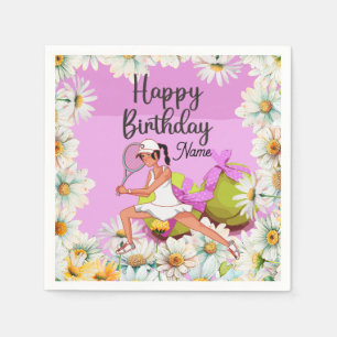 Tennis Birthday for woman player with daisy flower Napkins