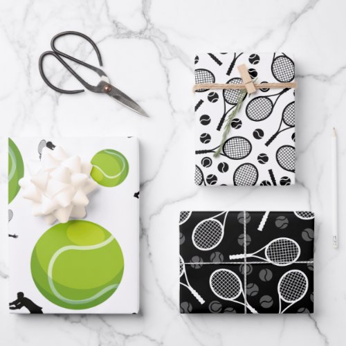 Tennis Birthday Gift Player Balls n Rackets Trendy Wrapping Paper Sheets