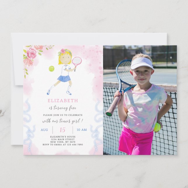 Tennis Birthday Invitation With Photo (Front)