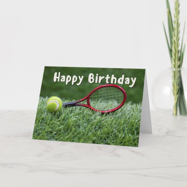 Tennis Birthday  on green grass Card (Front)