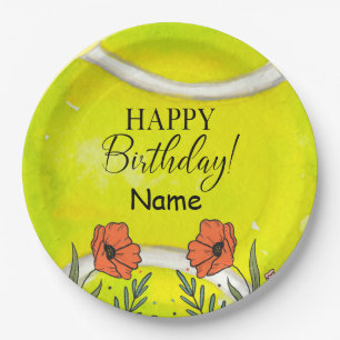 Tennis Birthday on tennis ball for player Paper Plates