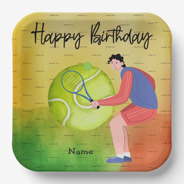 Tennis birthday  paper plates (Front)