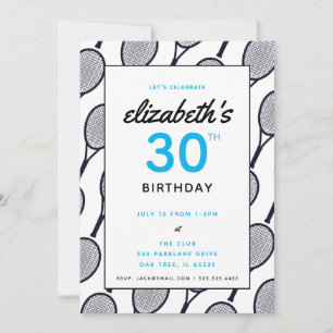 Tennis Birthday Party Black Blue Custom Invitation