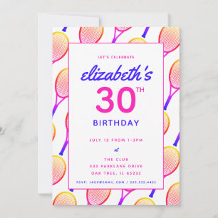 Tennis Birthday Party Bright Pink Blue Custom Invitation