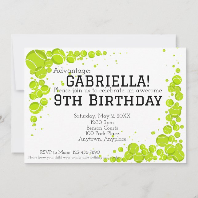 Tennis Birthday Party Invitation (Front)