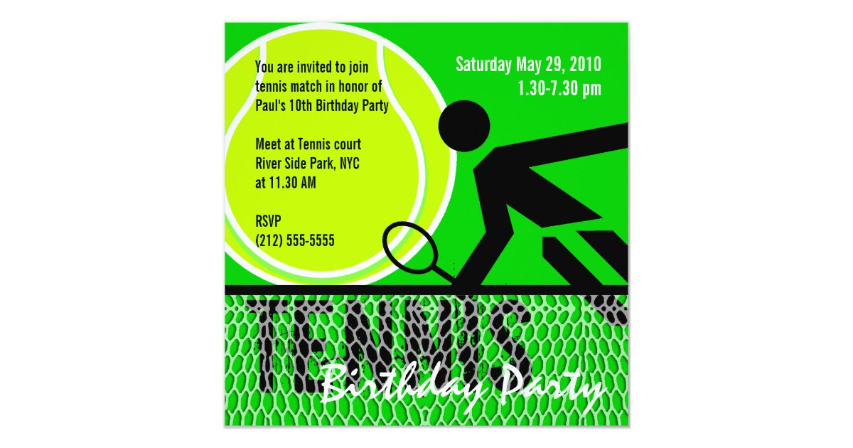 Tennis Birthday Party Invitations 2