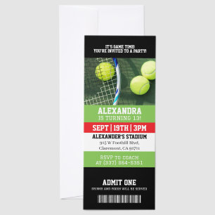 Tennis Birthday Party Invitation Raffle Tickets