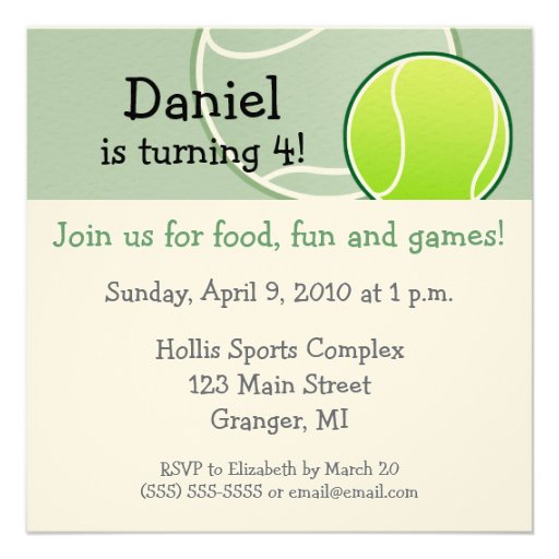 Tennis Birthday Party Invitations 8