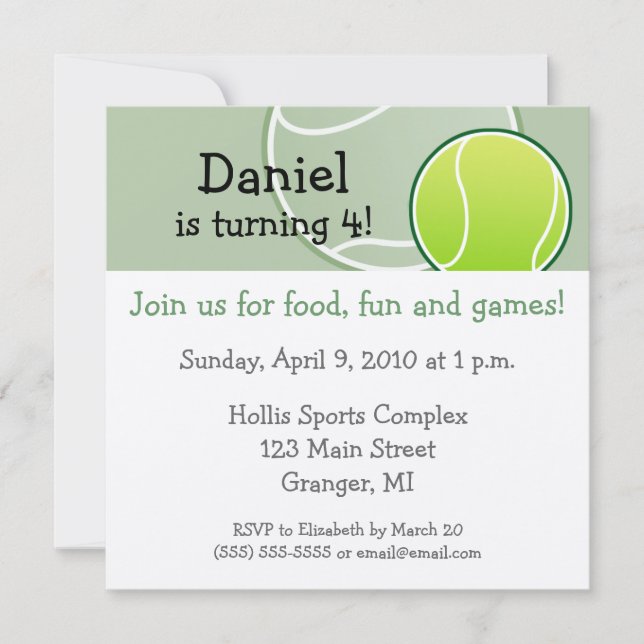 Tennis Birthday Party Invitations 5.25 in (Front)