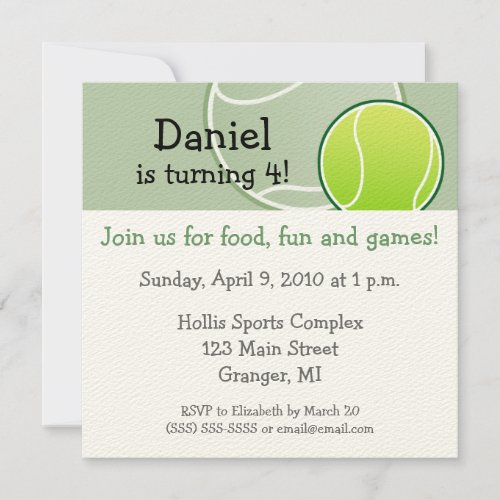 Tennis Birthday Party Invitations 525 in