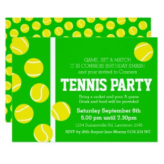 Tennis birthday party invite green, yellow & white