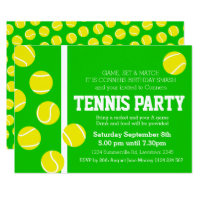 Tennis birthday party invite green, yellow & white