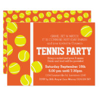 Tennis birthday party invite red orange clay court