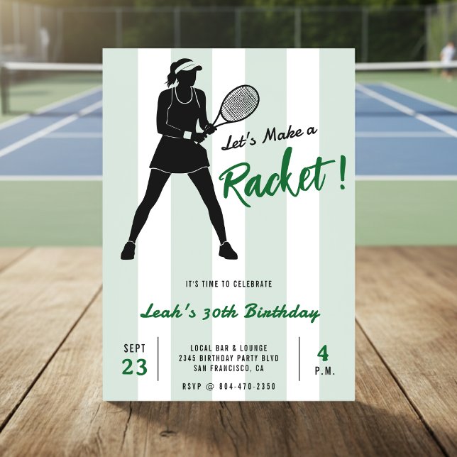 Tennis Birthday Party Make a Racket Green Striped Invitation (Creator Uploaded)
