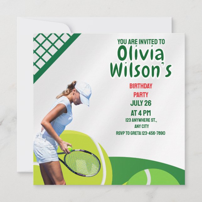 Tennis Birthday Party, Tennis Player Girl  Invitat Invitation (Front)