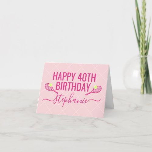  Tennis Birthday Personalized Pink Birthday Card