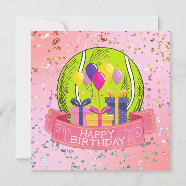 Tennis Birthday Pink theme for Girl  Card (Front)