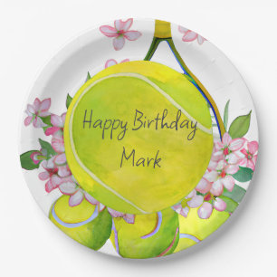 Tennis Birthday Player Party Watercolor Paper Plates