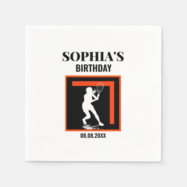Tennis Birthday, Tennis Girl Player  Napkins (Front)