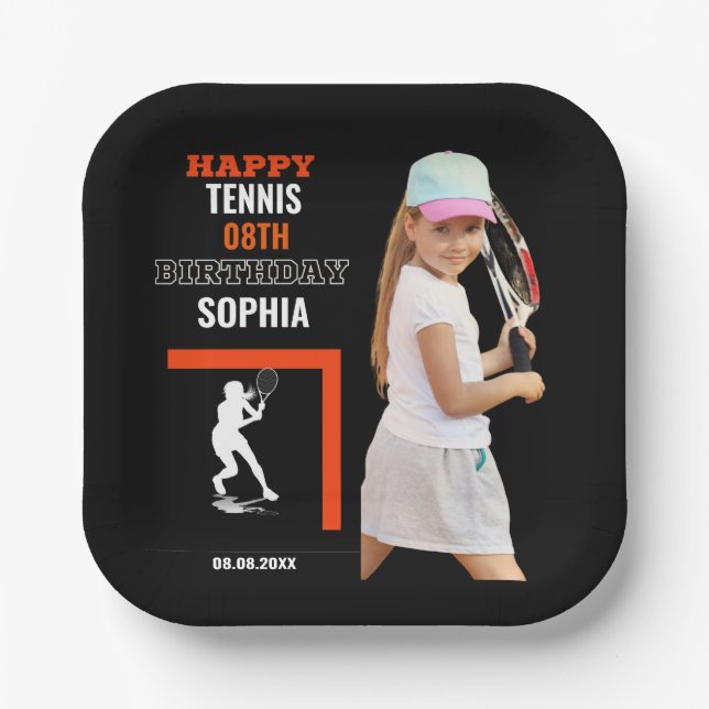 Tennis Birthday, Tennis Girl Player  Paper Plates (Front)
