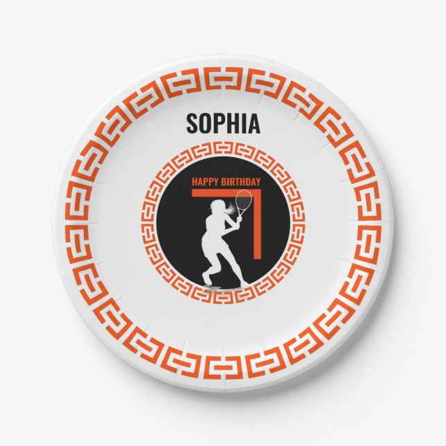 Tennis Birthday, Tennis Girl Player  Paper Plates (Front)