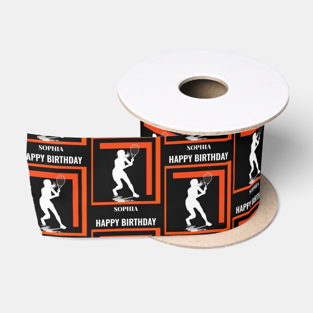 Tennis Birthday, Tennis Girl Player  Satin Ribbon (Spool)